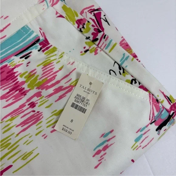 Talbots Outlet Women’s Sz 8 White with Pink Sailboats Pencil Skirt New with Tags - Picture 3 of 5